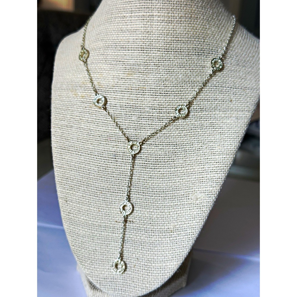 Avon Honor Society Clear Crystal Station Y-Drop Necklace Cable Chain VTG